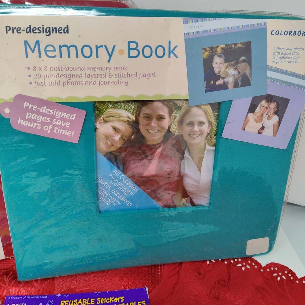 2X COLORBOK 8"X8" MEMORY BOOK Front Photo Window & Red 8x8 Plus tons of extras!! - Picture 2 of 14